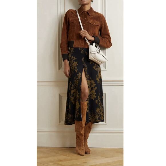 Reformation 2p Midi Skirt Black Floral Sexy Fall Side Slit Zoe - Picture 1 of 8